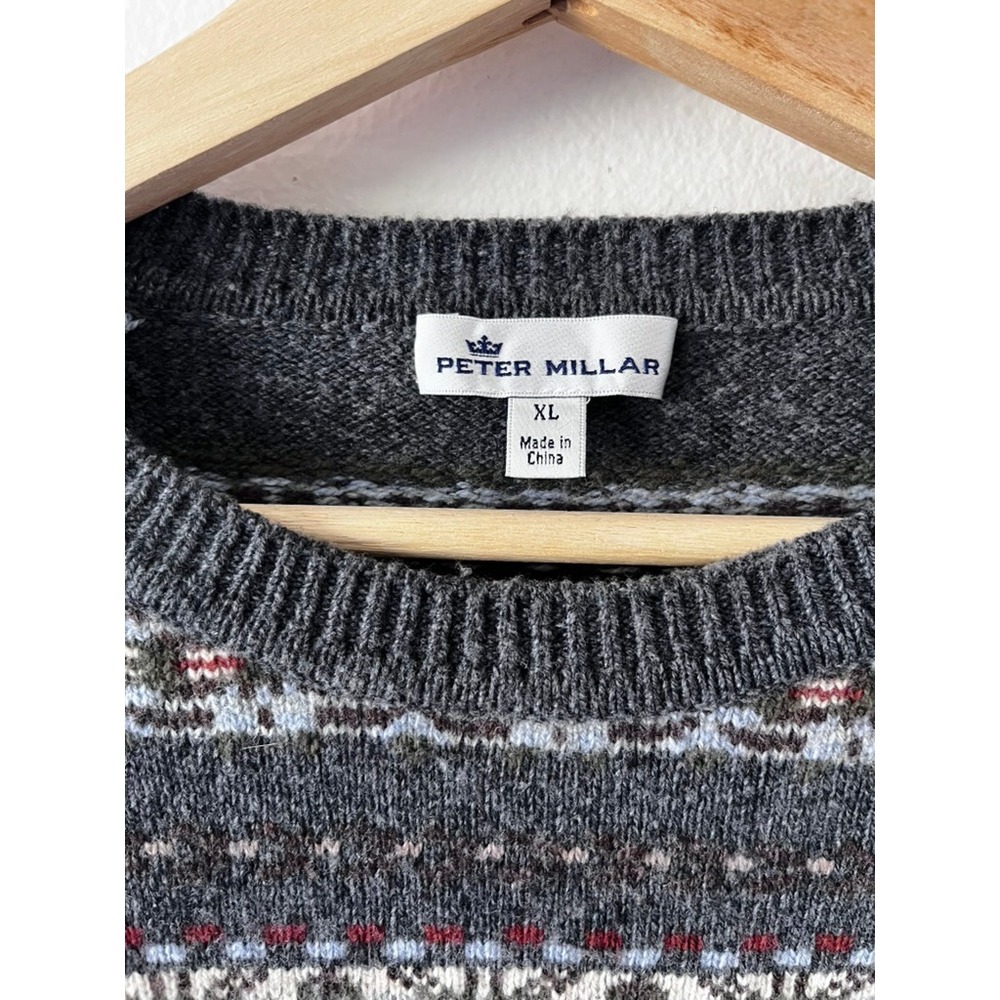 Peter Millar Mountainside Fair Isle Crew Neck Wool Blend Sweater Gray size XL - Picture 7 of 14